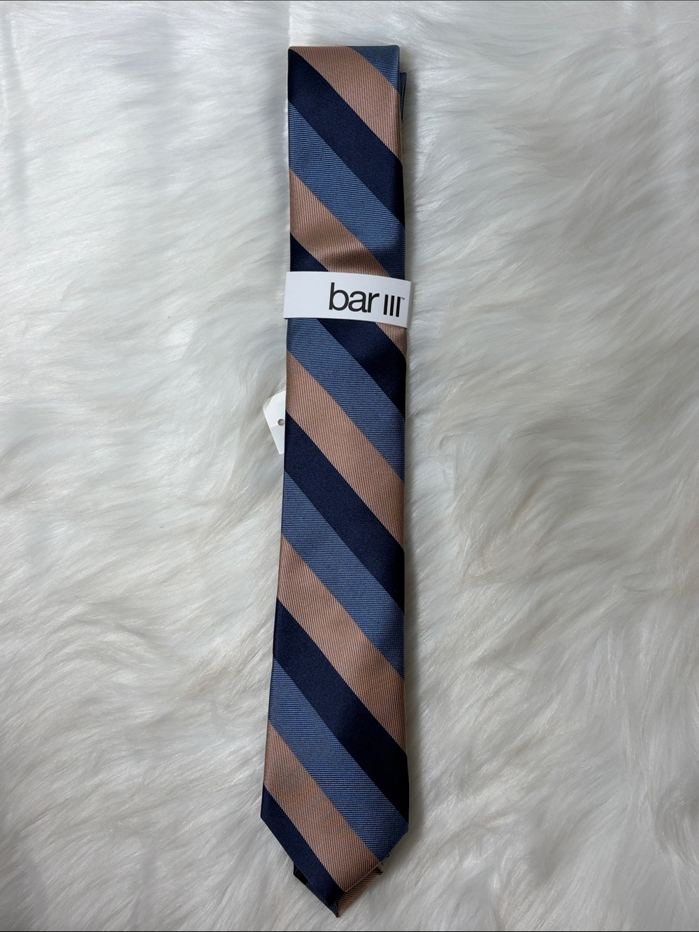 NWT Bar III Navy Blue Tan Dalton Stripe Tie